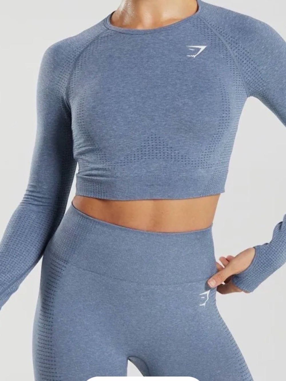 Gymshark Blue Seamless Long Sleeve Crop Top - Slate Blue